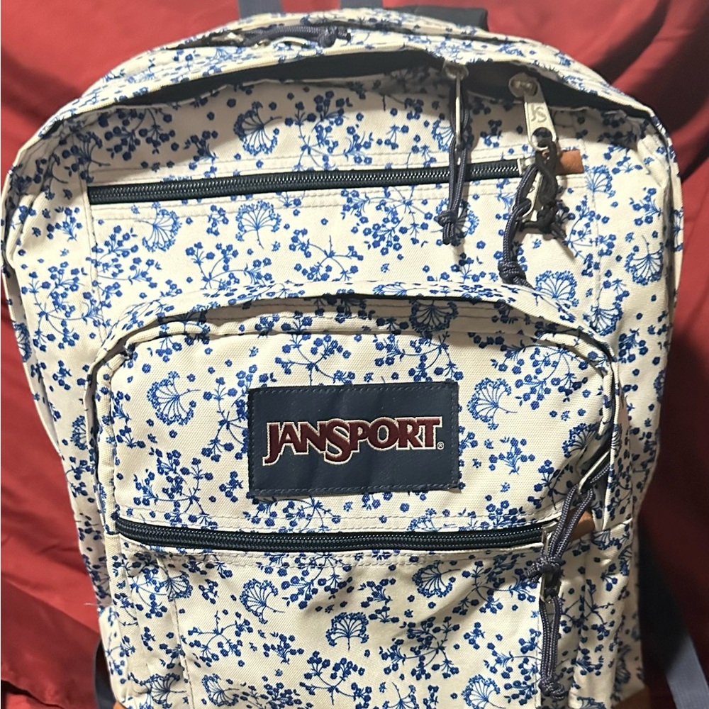 JanSport Blue and Cream Floral Backpack
